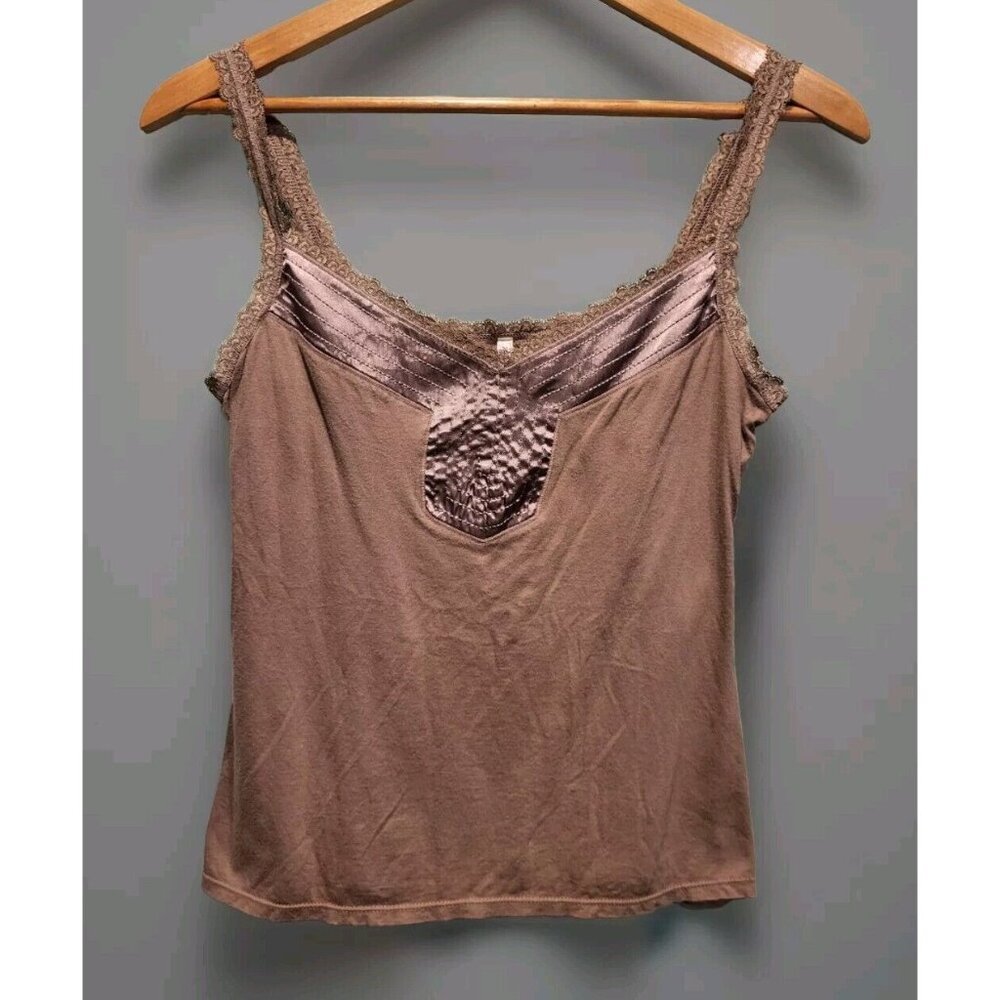 Aeropastale Y2K Lt Brown Satin & Lace Trim Cami Tank Top Sz M
